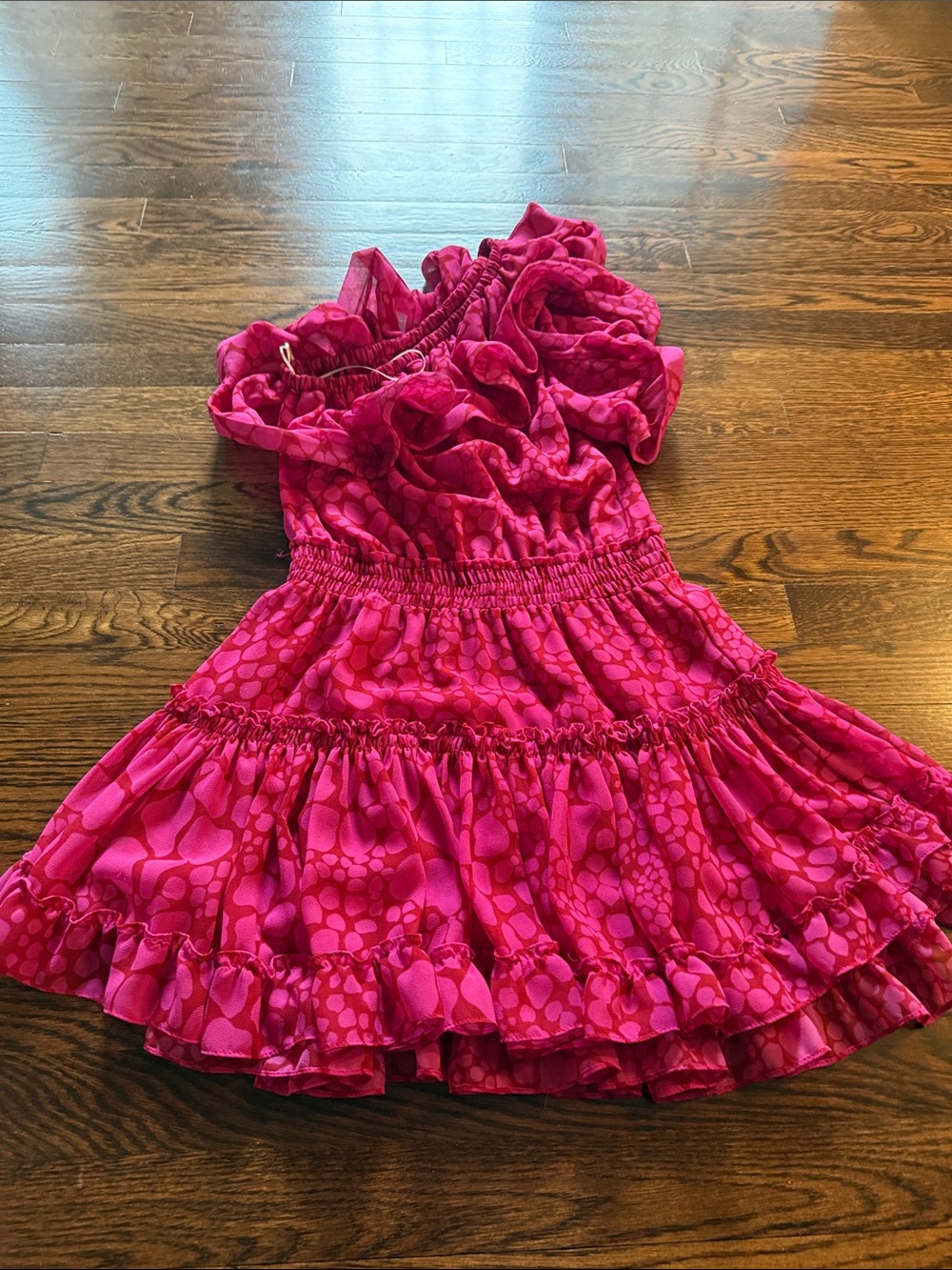 Hot Pink Ruffle Tiered Dress one shoulder